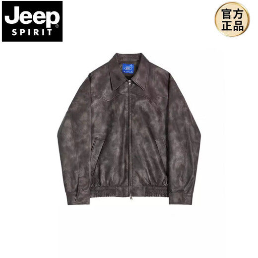 JEEP SPIRIT American retro short leather jacket for men in spring and autumn loose lapel jacket Korean style trendy high-end jacket for men old brown M