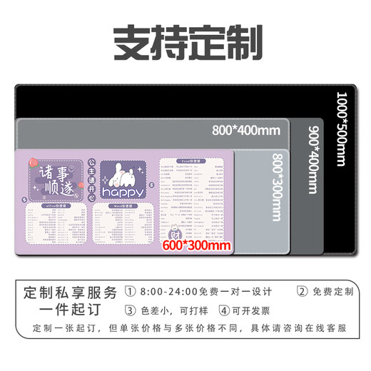 趣味极快捷键大全超大可爱卡通鼠标垫笔记本电脑键盘垫学习办公桌垫女生可定制百搭高颜值加厚锁边 14137 坐以待币 600毫米*300毫米*2毫米