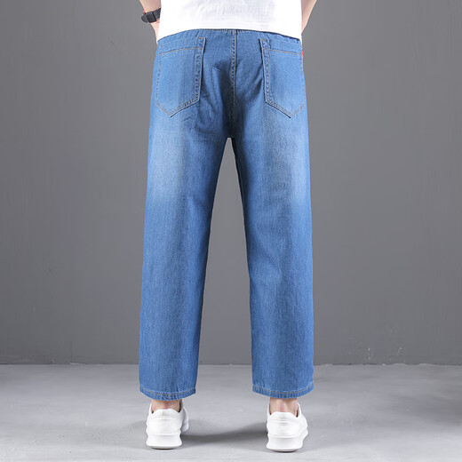 Tangzhi Summer mince jeans neuf points hommes lâche grande taille pantalon de coton droit plus gras pantalon décontracté pantalon calme 1390-1 bleu clair 30