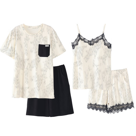 Langsha Paar Pyjamas für Frauen im Sommer reine Baumwolle sexy Suspender Pure Desire Shorts dünne große Größe von Männern Casual Home Clothing HC9902 Ehepaar m Frauenstil: