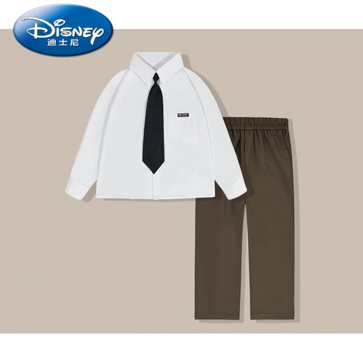 Disney Autumn Fashion New Spring and Autumn Shirt Baby Boys Korean Long Sleeve Shirt Handsome Suit Children's Wear Black Trousers + White Cotton Long Sleeve Shirt + Black 90 cm