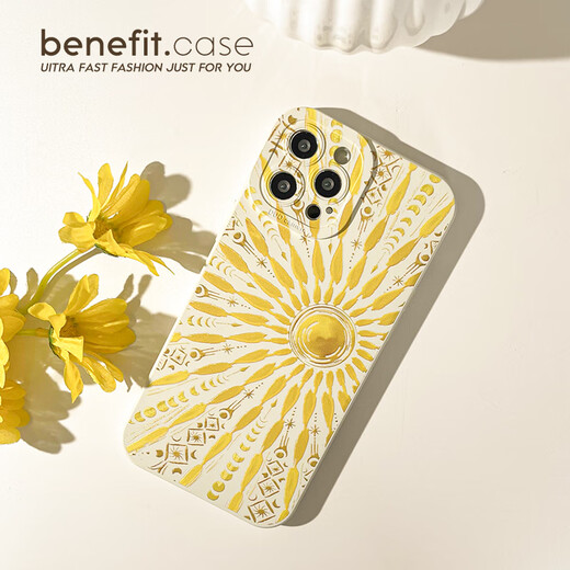 Si Jie Summer Personality Golden Sun is suitable for iphone16promax Apple 15PRO mobile phone case 13 new 14 sets 12 creative 11 all-inclusive xsmax silicone xr anti-fall 8p antique white-01QP12108TE golden sun and moon Huawei Mat
