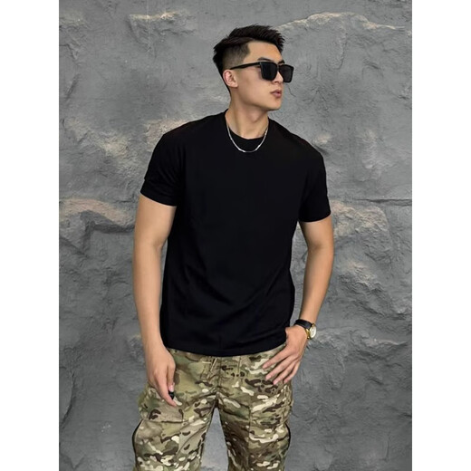 Digada short-sleeved T-shirt for men's summer new style, solid color, American style, slim fit, high-end sense, handsome inner wear, trendy fitness A+-Q1001-2 black XL