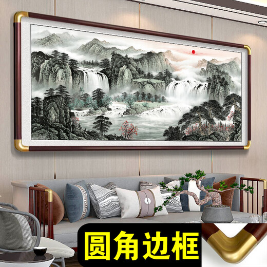 Mijin Treasure Pot Light Luxus Atmosphärische Hintergrund Wand Kalligraphie und Malerei Wohnzimmer High-End-Dekoration Hängende Malerei Büro-Backing-Bilder Landschaftsmalerei fließen Wasser, um Geld CT-3532 Kupfer gerundet