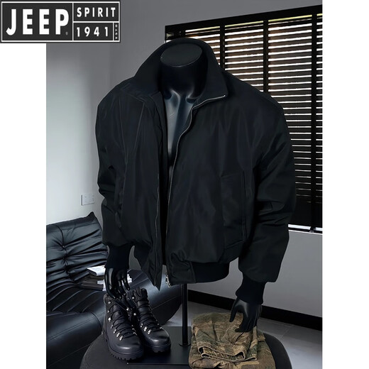 JEEP SPIRIT2025 new navy blue bomber jacket men's spring and autumn silhouette stand collar short American baseball uniform brown cotton jacket XL 135-150Jin Jin equals 0.5 kg