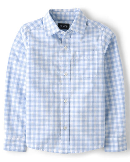 The Children's place boys' long-sleeved shirt, pure cotton, casual and versatile, two-pocket design, Whirlwhind Gingham X-Large