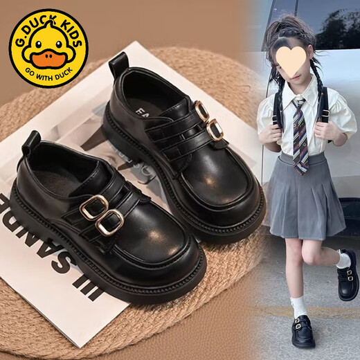 G.duck Girls' Small Leather Shoes Spring and Autumn Black Children's Performance Shoes Soft Sole British Style Student Princess Loafers for Middle and Large Children 929 Black 34 Inner Length 20.8cm
