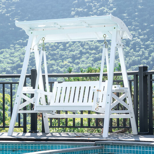 Aoyanlai Outdoor Swing Stuhl, Innenausfallbalkon Hängemattenstuhl, Außenhof Massivholz Freizeitschwung Doppelte Schaukelstuhl 699 graue Holzoberteile (ohne Sitzkissen)
