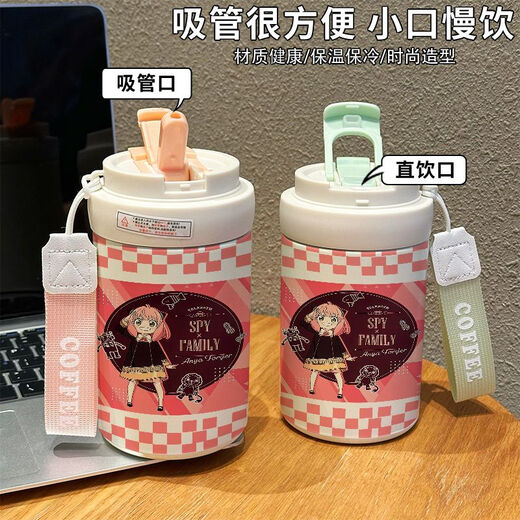 Thermos pour les étudiants, les hommes et les femmes au travail et au bureau tasse de café Cartoon Thé à thé séparation de l'eau avec bouche de paille verte et paille blanche + boisson directe flx13548 0ml