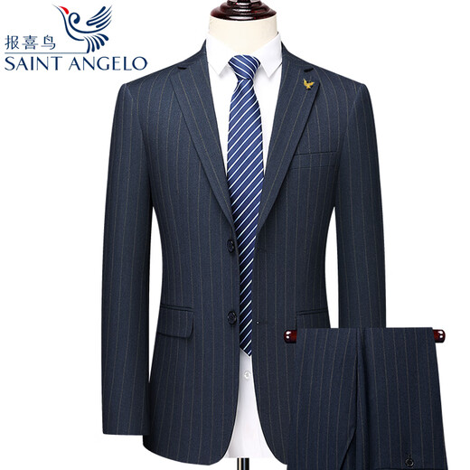 Angel Bird Suit Two-piece Men's Business Versatile Wedding Dress Wool Professional Suit Light Luxury Jacket 2602 Black Striped Suit + Trousers Double Slit 50 180/52 Recommendation 1-165 Jin Jin equals 0.5 kg