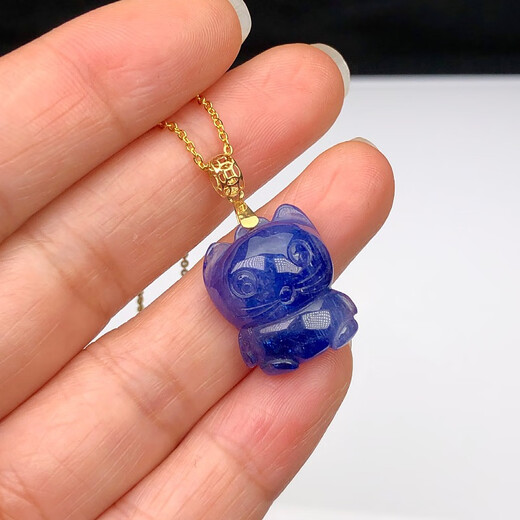 Hunter 18K gold buckle set with natural tanzanite pendant tanzanite kitty cat necklace pendant no baked color no optimization crystal one picture one thing