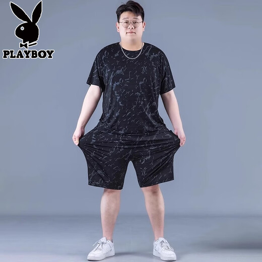 Playboy Ice Silk Sports Sport Summer Summer de gran tamaño para hombres Camiseta de secado rápido para hombres grasas grasas más grasas de manga corta suelta PZ826 SET DE SEDA ICE NEGRO DE ALTA CALIDAD 8XL Recomendado 270-300Jin [Jin equivale a 0.5 kg]