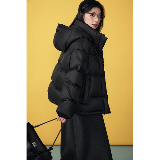 Basic House/Baijiahao hooded short down jacket winter casual Korean style simple style bread jacket black S
