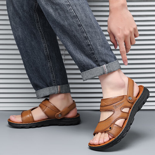 Sandales guerrières Chaussures masculines Chaussures de plage en plein air Sandales de sport à deux usages résistantes WSL (WZ) -1390 Brown jaune 41