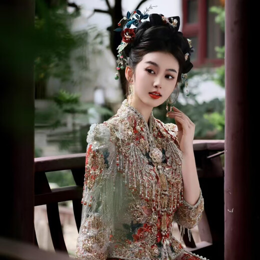 Fengli Xiuhe Clothes Bride 2025 Niang Xiuhe Clothes Wedding Chinese Wedding Clothes Phoenix Crown Xia Pei Velvet Heavy Industry Embroidered Pavilion Clothes Picture Color XL