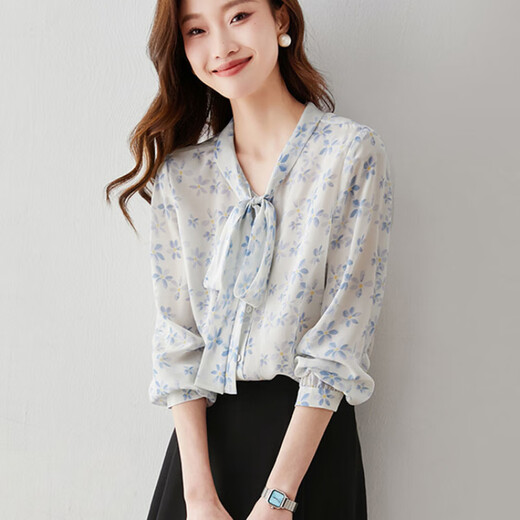 Aemape súper hadas camisa francesa de manga larga para mujeres primavera y otoño nuevo camisa retro pequeña bordina fresca floral top azul 9249 m