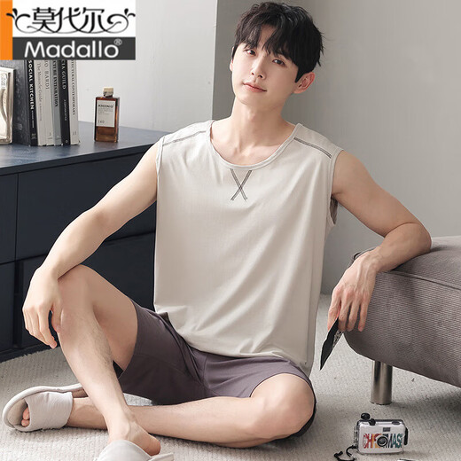 Modal men's pajamas summer sleeveless vest shorts thin cool ice silk casual home clothing set Sn9214 ​​XL men-