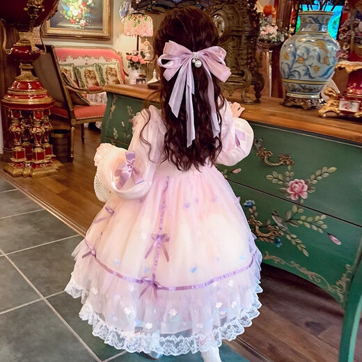 Anne You’s Girls Princess Lolita Vestido de moda de malla de malla de malla para niños Vestido de cumpleaños para niñas Pink 110
