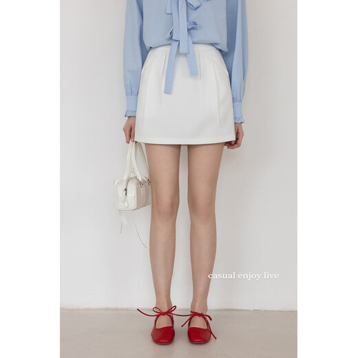 EGGKA flower bud silhouette A-line skirt for women spring and summer pleated high-waist slimming high-end temperament arm-wrapped skirt white L