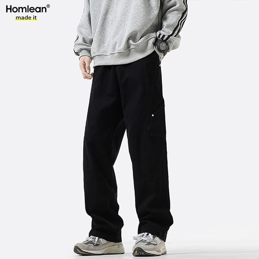 Homlean American Pure Cotton Casual Pants de primavera y verano Nicho de verano Marca de tendencia Ropa Ropa Ropa Long Pantalones HS60 Negro 2xl