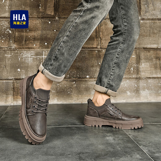 海澜之家（HLA）男鞋户外工装鞋男厚底耐磨鞋子男 棕色 41
