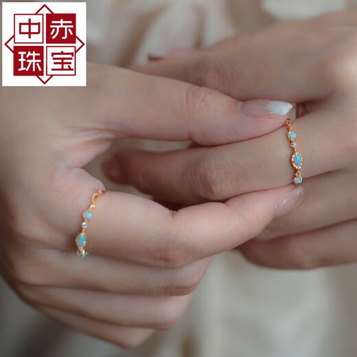 中赤森糖星球京都清晨日系轻奢复古精致欧泊石溢彩纯银镀金戒指 欧泊石戒指#15925纯银镀金