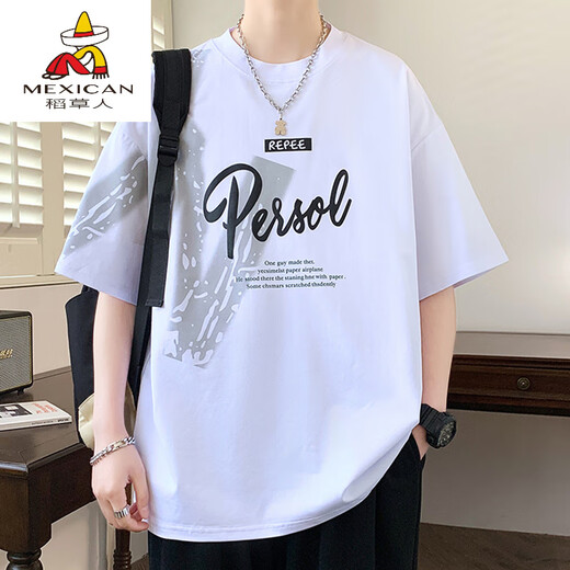 Scarecrow (mexikanisch) kurzärmelige Männer Sommer Lose Modemarke Briefe Gedrucktes runde Hals-obere halbe Ärmel T-Shirt American Casual Herren T-Shirt 693 Black M etwa 80-100 Jin [Jin Equals Equals 0,5 kg] kann getragen werden
