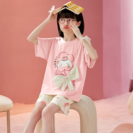 Mannido 2025 Летняя детская пижама Pure Cotton Thin Girl Chort-Reded Cartoond Cartoon Medium Girl Child Girl Princess Home Одежда B4877 Green [Double Short] 150 S Код рекомендуется 145-155 см.
