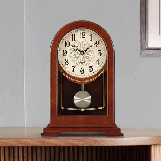 MapleLeaf home solid wood desk clock living room retro desktop personalized clock ornaments new Chinese style simple quartz clock desktop clock Liriodendron wood + silent quartz movement + Arabic dial