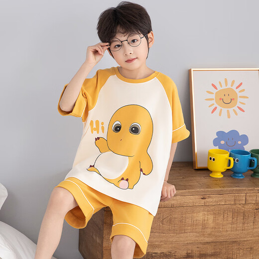Langsha Children's Pyjamas Jungen Sommer kurzärmelig dünne Baumwoll-Hauskleidung Jungen mittleren und großer Kinder im Sommer Student Anzug LT695 165 empfohlen 160-165 cm/95-115jin [Jin gleich 0,5 kg]