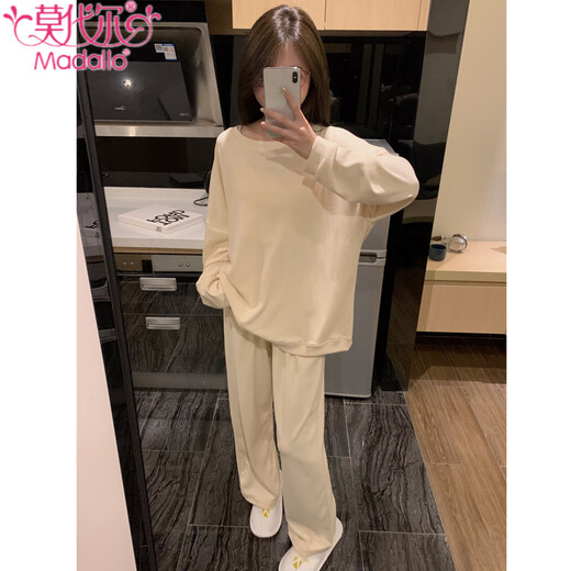 Modal solid color German velvet pajamas for women in spring, autumn and winter cute ins style plus velvet high-end two-piece home clothes can be worn outside W1502 XL (recommended 116-130Jin [Jin equals 0.5 kg])