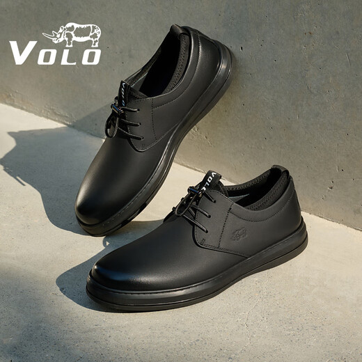 VOLO Rhino Men's Shoes Soft Sole Business Casual Leather Shoes Men's Lace-Free Winter All-match Sneakers Black 40