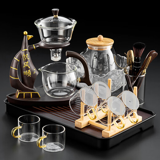 Zhengyang Lazy Tea Set Glass Automatic Complete Set Home Magnetic Tea Making Artifact Modern Tea Cup Office Meeting Guests Drinking Tea Smooth Sailing Brown-Single Host