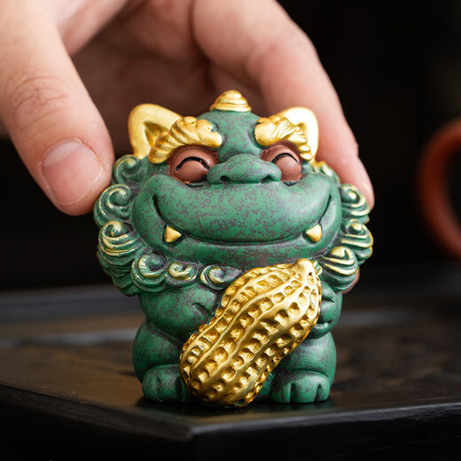 Tang Feng Guochao Creative Green Sand Stone Tea Pet Ornaments Home Office Tea Table Decoration Small Tea Insect Chinese Tea Play Housewarming Gift Good Things Happen-Tea Pet Ornaments (Gift Box)