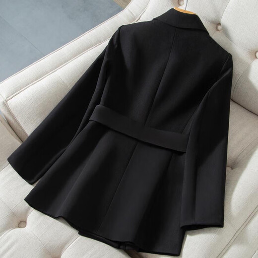 Woodpecker Black Suit Jacket Spring and Autumn New Style Waisted British Style Western Style Shoulder Padded Double Breasted Small Suit Women Black S