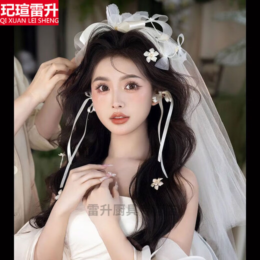 头纱 求婚超仙新款百搭蝴蝶结头饰高级感领证新娘结婚旅拍森系唯 头饰套装