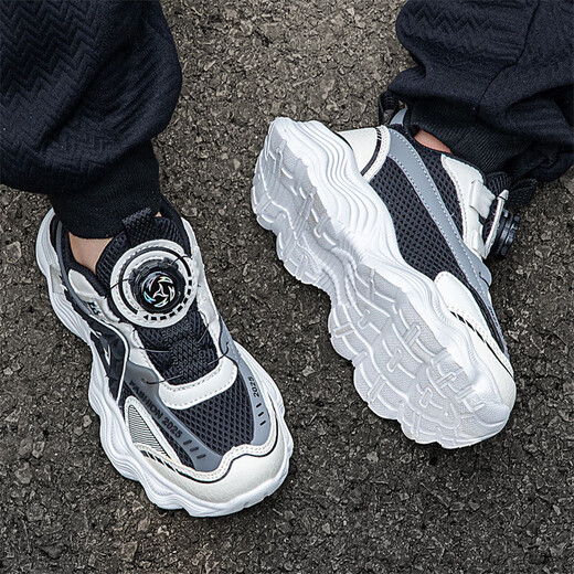 Kinderschuhe für Jungen- und Mädchenschuhe für atmungsaktive Sommer-Netzwerke mittelgroße Kinder Jungen Running Schuhe Nicht-Schlupf-Sportschuhe Schwarz und Weiß (Sommernetz) 683 33 Innere Länge 21,5 cm