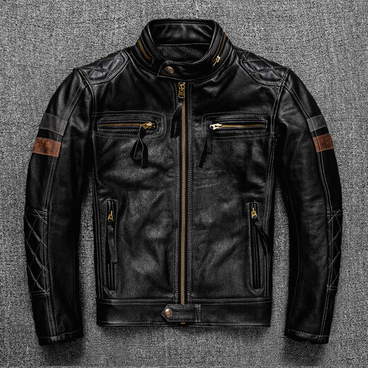 
JEEP SPIRIT new product first layer cowhide leather genuine leather jacket men stand collar trendy motorcycle riding suit jacket men can be added protective gear jacket men black XL