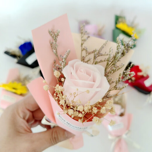 皓梵洁手捧花迷你花束口袋花束玫瑰小花束干花假花永生花礼物鲜花小花 口袋里的浪漫【红玫瑰一束】