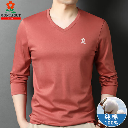 
Mengtejiao middle-aged men's long-sleeved T-shirt pure cotton top spring and autumn V-neck business casual bottoming shirt daddy suit white L 170/(recommended 12013c