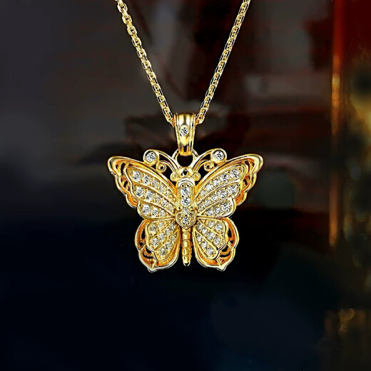 Double Butterfly Sand Gold Necklace Female Butterfly Wish Clavicle Chain Pendant Light Luxury Simulated Gold Color 999 Necklace Does Not Fade Butterfly Necklace