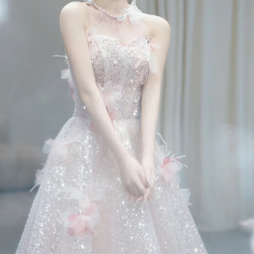 小憨鹿女孩订婚高端礼服粉色晚裙女2025新款感轻奢小众成人公主法式婚纱 粉色 XS
