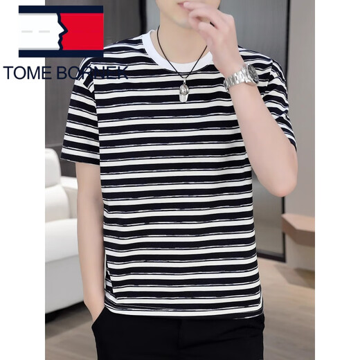 Tommy Hee Kelly Tommy's Men's с коротким рукавом-футболкой летняя модная брендская полоса тяжелая футболка с тяжелой круглой шеей повседневной универсальной одежды Мужчины 9906 Khaki 2xl