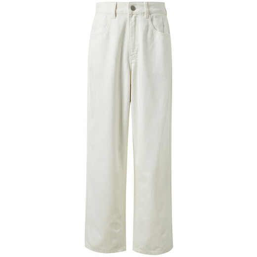 Three Color Large Size Women's Clothing 2025 Autumn Casual Cotton High Waist Jeans Straight White Pants Make Slimming MM Milky White L 165/76B