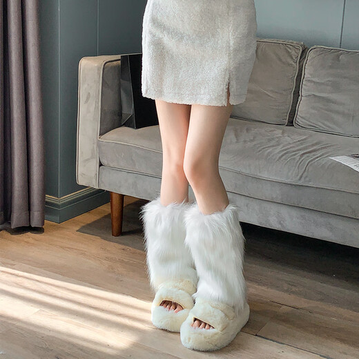Ji Yafu leg covers for women, spring and autumn plus velvet foot covers, hot girl subculture plush pile leg socks, autumn and winter fur white fur socks, 1 piece, 40CM imitation mink velvet, one size fits all