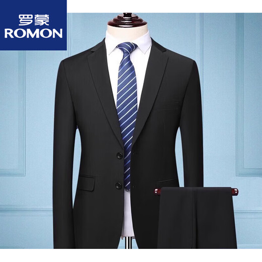 ROMON Men's Men's Suit Slim Jacket Small Suit Business Formal Wear Student Work Interview Professional Wear New Product Navy Two Button Suit+Trousers XS 160/80A 80-95Jin Jin equals 0.5 kg