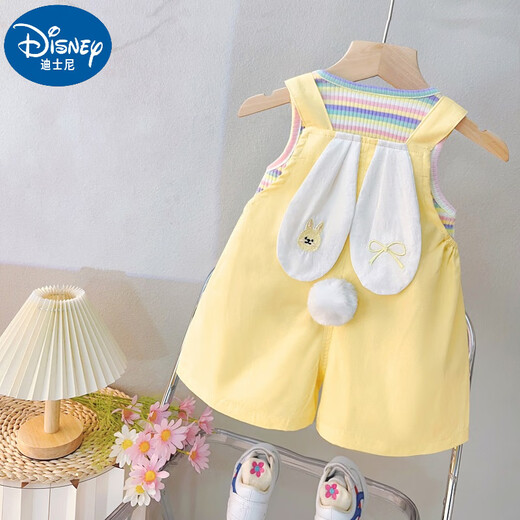 迪士尼（Disney）婴儿童装0夏季女宝宝背带裤套装1-3岁夏装女童背心吊带短裤两件套 黄色 80 cm