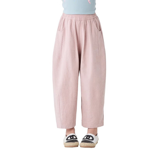 
moonkids girls summer bloomers children's wide-leg pants Korean style fashionable 2025 summer dress little girl trousers carrot sweatpants two pairs [15263 lotus root pink +15279 blue] 110 cm