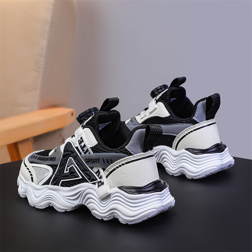 Kinderschuhe für Jungen- und Mädchenschuhe für atmungsaktive Sommer-Netzwerke mittelgroße Kinder Jungen Running Schuhe Nicht-Schlupf-Sportschuhe Schwarz und Weiß (Sommernetz) 683 33 Innere Länge 21,5 cm