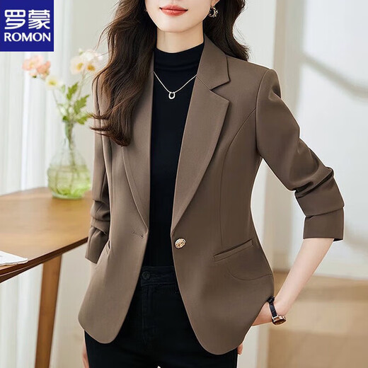 ROMON Western Style Suit Jacket Women's 2026 New Spring and Autumn Temperament Top Slim Fit Casual Small Suit Brown Spring Summer Single Layer M Reference Recommendation 110-120 Jin Jin is equal to 0.5 kg